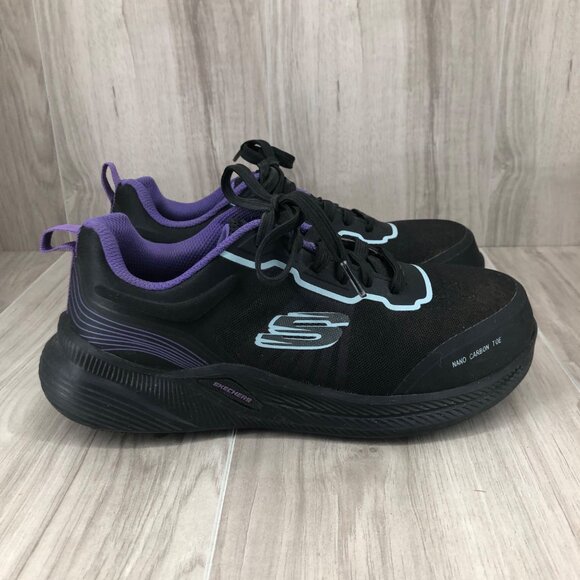 Skecher Composite Toe Work Shoes Womens 7 Black Lace Up Slip Resistant Shoes - Picture 1 of 11